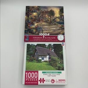 1000 Piece Thomas Kinkade Village & English Cottage Puzzles- 2 pack